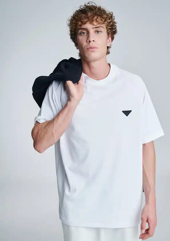 P/COC Ανδρικό T-shirt με Δερμάτινο Logo Λευκό - P-1524-WHITE