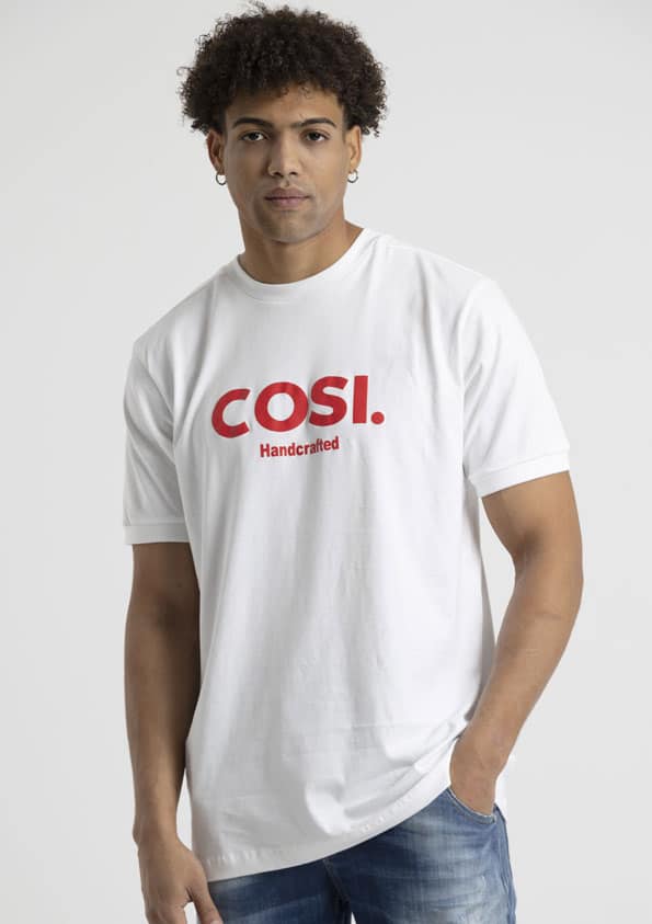 Cosi Ανδρικό T-shirt με Στάμπα στη Μέση και Κόκκινο Logo Λευκό - COSI-S23-05