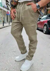 Gianni Lupo Ανδρικό Λινό Παντελόνι με Λάστιχο στη Μέση Κάμελ - GLW5098BD-CAMEL