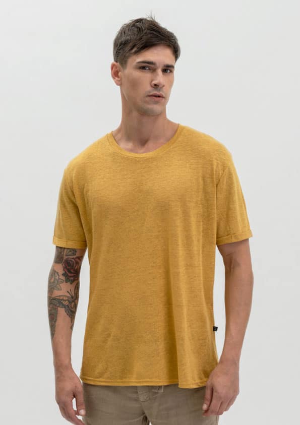 Gianni Lupo Ανδρικό Λινό T-shirt Basic Μουσταρδί - GL087Q-SENAPE