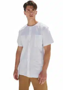P/COC Ανδρική Κοντομάνικη Μπλούζα Λινή με Τσέπες Λευκό - P-1477-WHITE