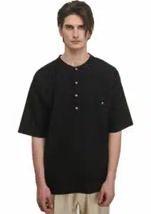 P/COC Ανδρικό T-shirt Λινό με Τσέπη Μαύρη - P-1424-BLACK
