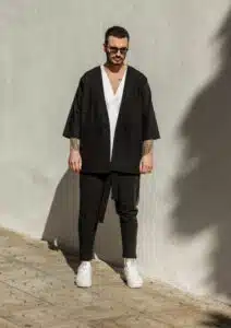 Hunter Guy Ανδρικό Υφασμάτινο Παντελόνι με Ζώνη και Λάστιχο στη Μέση Μαύρο - JAPAN