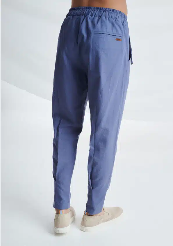 P/COC Ανδρικό Παντελόνι Λινό με Λάστιχο στη Μέση Ανοιχτό Μπλε - P-1602-INDIGO