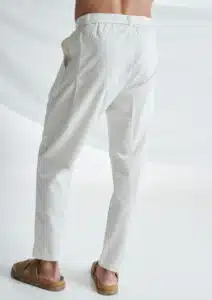 P/COC Ανδρικό Παντελόνι Λινό με Λάστιχο στη Μέση και Ζώνη Λευκό - P-1605-NATURE