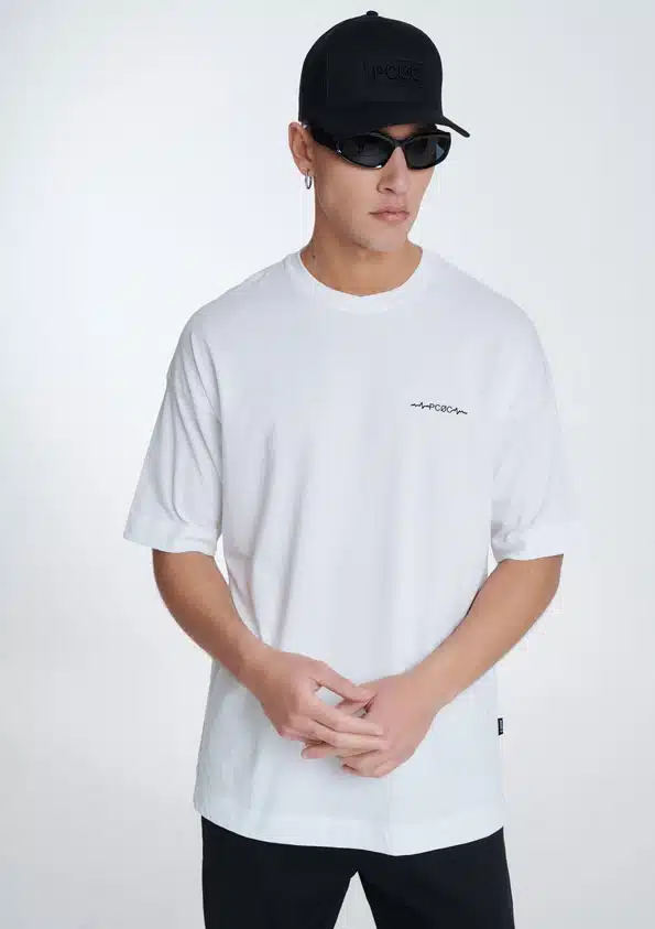 P/COC Ανδρικό T-shirt με Στάμπα στη Πλάτη Λευκό - P-1666-WHITE