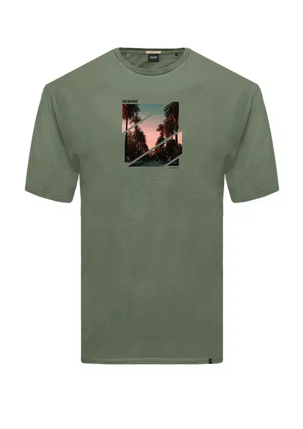 Rebase Ανδρικό T-shirt με Στάμπα Σκούρο Πράσινο - 231.RTS.025-DARK KHAKI