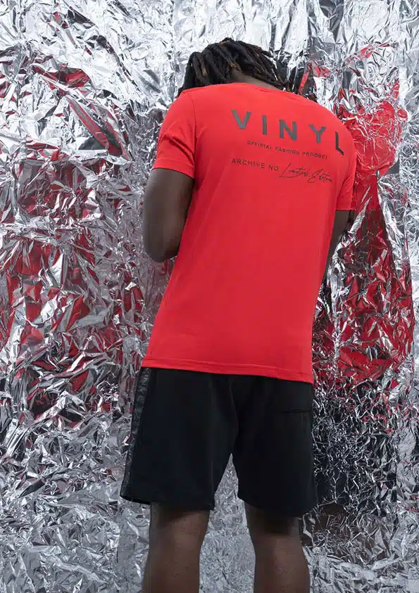 Vinyl Ανδρικό T-shirt με Στάμπα στη Πλάτη Κόκκινο - 10731-55