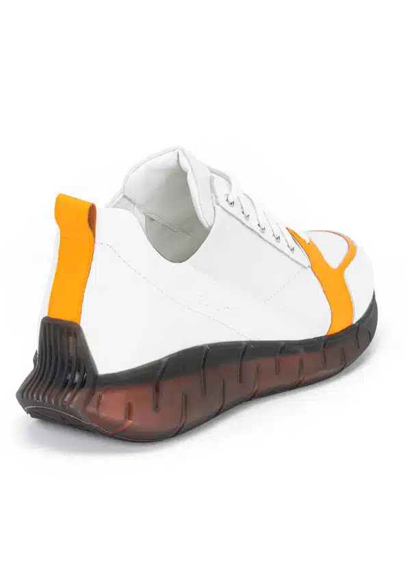 FENOMILANO Sneaker Δερμάτινο με Suede Στοιχεία Λευκό Πορτοκαλί - W-2948-WHITE-ORANGE