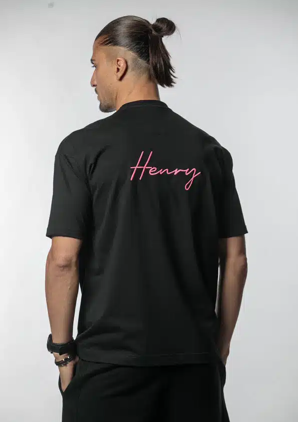 Henry Clothing Ανδρικό T-shirt με Κεντημένο το Logo Μπροστά και Πίσω στη Πλάτη Μαύρο - 3-421-BLACK