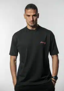 Henry Clothing Ανδρικό T-shirt με Κεντημένο το Logo Μπροστά και Πίσω στη Πλάτη Μαύρο - 3-421-BLACK