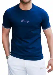 Henry Clothing Ανδρικό T-shirt με Λάστιχο στα Μανίκια και Logo στο Μπροστινό Μέρος Μπλε - 3-444-BLUE