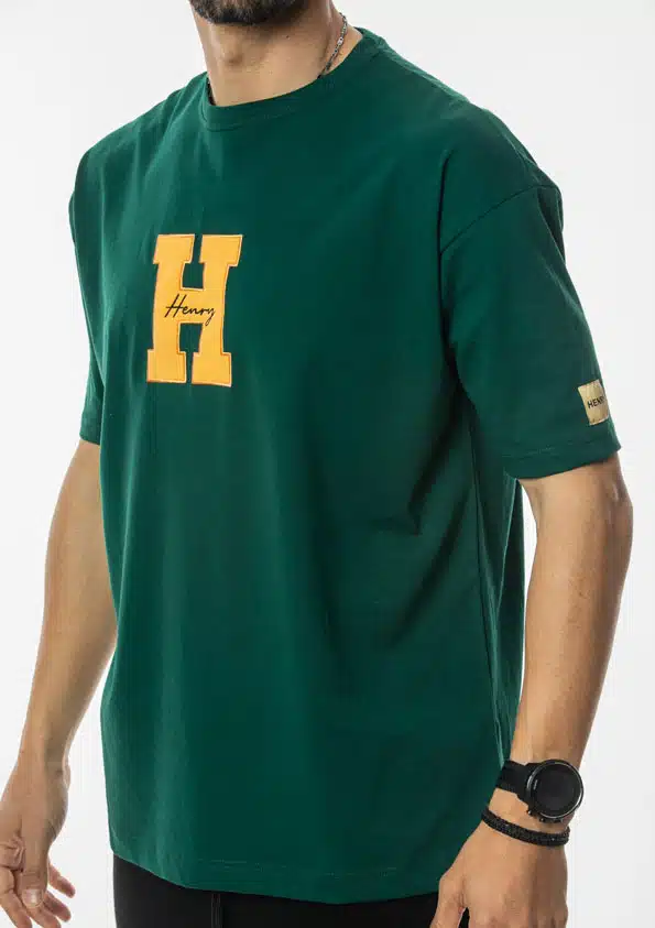 Henry Clothing Ανδρικό T-shirt με Πλακέ Logo στο Μπροστινό Μέρος Κυπαρισσί - 3-425-GREEN