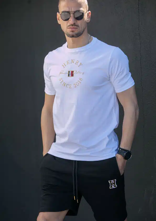 Henry Clothing Ανδρικό T-shirt με Ραμμένη Στάμπα στο Μπροστινό Μέρος Λευκό - 3-438-WHITE