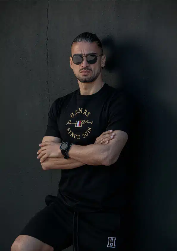 Henry Clothing Ανδρικό T-shirt με Ραμμένη Στάμπα στο Μπροστινό Μέρος Μαύρο - 3-438-BLACK