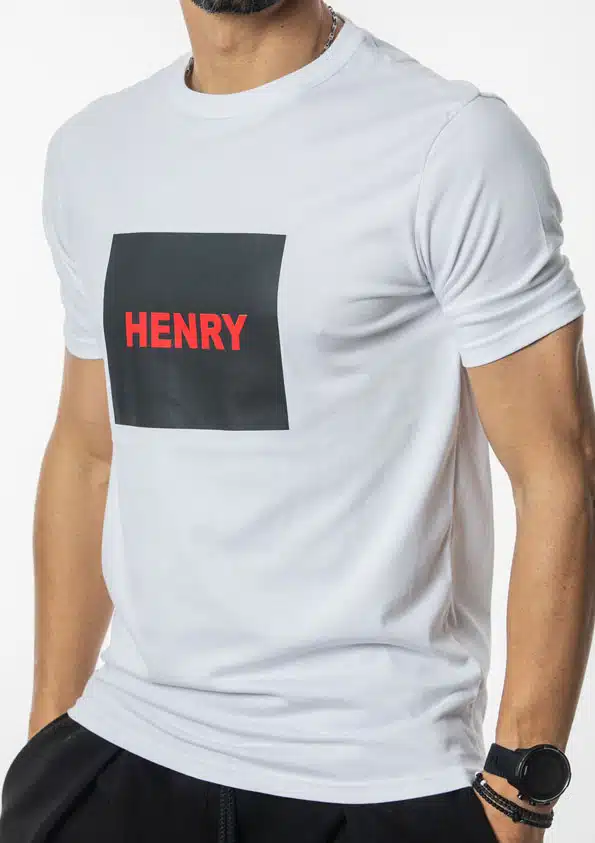 Henry Clothing Ανδρικό T-shirt με Στάμπα στο Μπροστινό Μέρος Λευκό - 3-423-WHITE