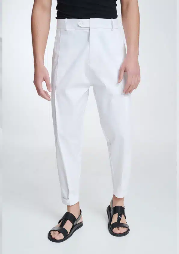 P/COC Ανδρικό Υφασμάτινο Παντελόνι Chino με Πιέτες Λευκό - P-1614-WHITE