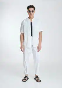 P/COC Ανδρικό Υφασμάτινο Παντελόνι Chino με Πιέτες Λευκό - P-1614-WHITE