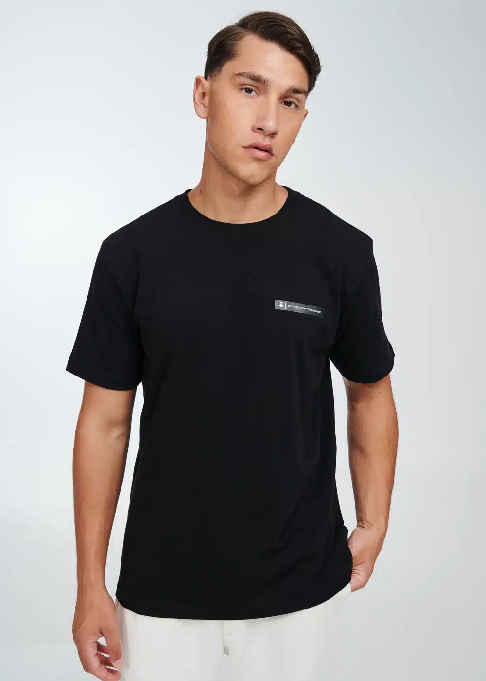 P/COC Ανδρικό T-Shirt με Στρογγυλή Λαιμόκοψη και Τύπωμα στο Αριστερό Μπροστινό Μέρος Μαύρο - P-1712 - BLACK