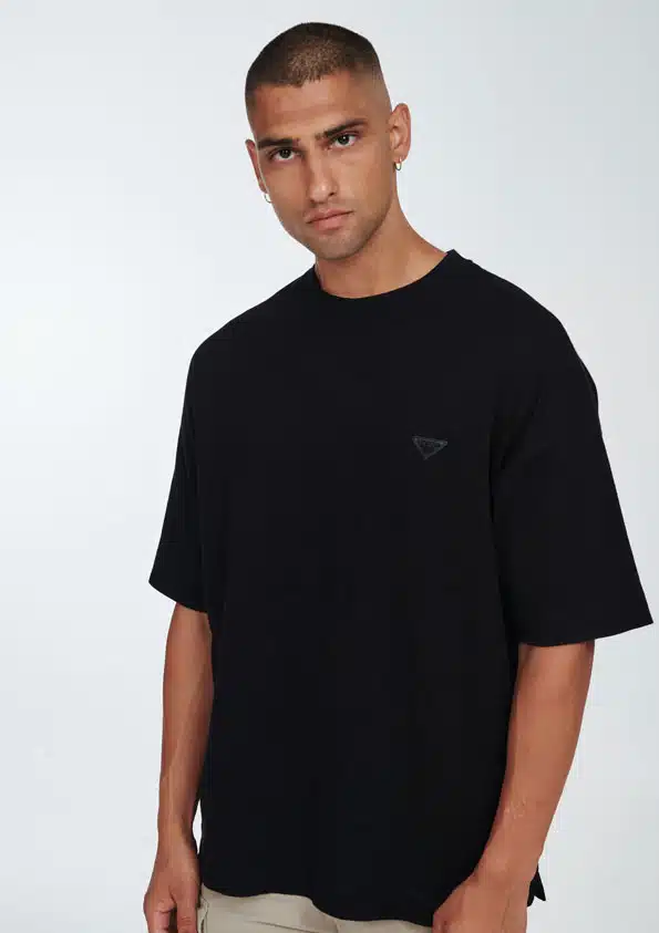 P/COC Ανδρικό T-Shirt με Στρογγυλή Λαιμόκοψη και Λογότυπο στο Στήθος Μαύρο - P-1724 - BLACK
