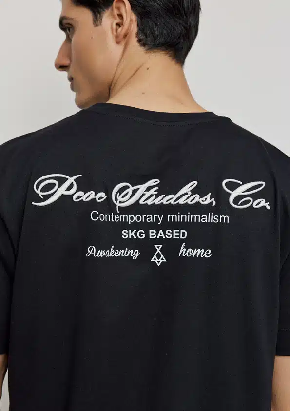 P/COC Ανδρικό Κοντομάνικο Μπλουζάκι με Στρογγυλή Λαιμόκοψη και Κέντημα στη Πλάτη Μαύρο - P-1884-BLACK