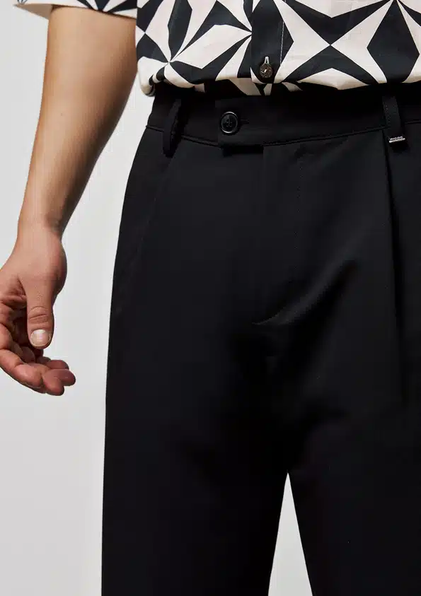 P/COC Ανδρικό Υφασμάτινο Παντελόνι με Πιέτες και Λάστιχο στη Μέση Μαύρο - P-1806-BLACK
